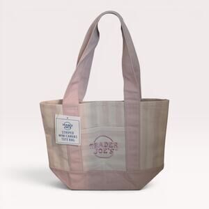 Trader Joe’s Striped Pink Canvas Mini Tote Bag – NWT – 13" × 10.5" × 6"